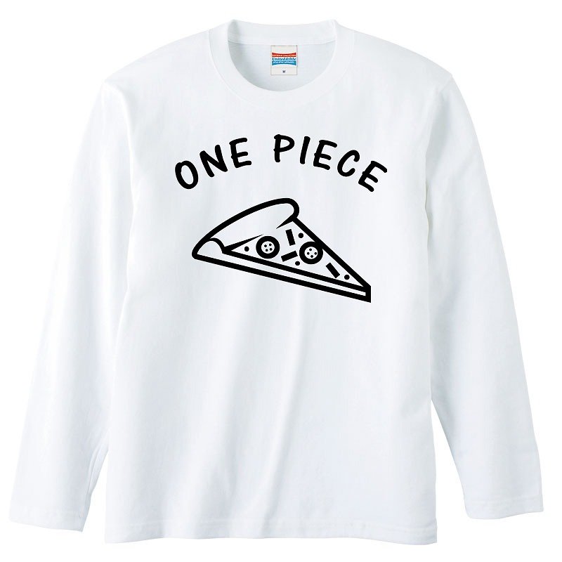 Long sleeve T-shirt / one-piece Pizza - เสื้อยืดผู้ชาย - ผ้าฝ้าย/ผ้าลินิน ขาว