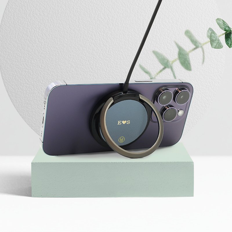 客製化禮物MagSafe真皮革無線充電盤 磁力無線充電 充電線 女朋友 - 無線充電器 - 真皮 藍色