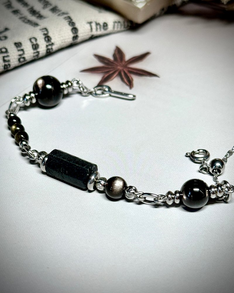 浪漫黑色毛衣水晶設計手鍊 - 醫療鋼/金運石/金曜石/黑碧璽 - 手鍊/手環 - 水晶 黑色