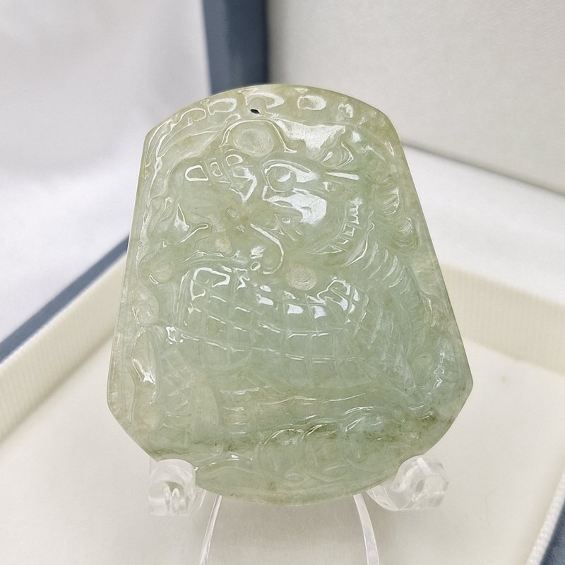 緬料 冰油清 冰起膠 麒麟吊墜 | 天然緬甸玉A貨翡翠 - 項鍊 - 玉石 