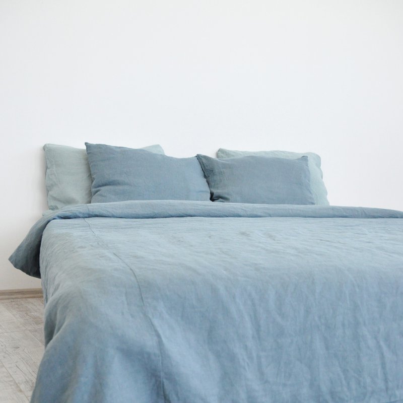 Dusty blue linen duvet cover / Softened linen / Comforter cover / Quilt cover - 寢具/床包 - 亞麻 藍色