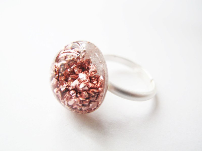 * Rosy Garden * Rose gold rocks chip water inside glass ring - แหวนทั่วไป - แก้ว สีแดง