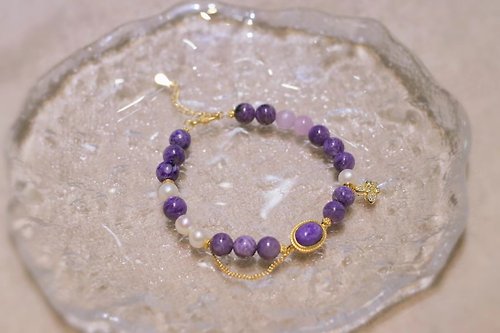 Sri Yantra 天然紫龍晶手鏈搭配古法銀鑲嵌紫龍晶淡水珍珠古法銀蝴蝶
