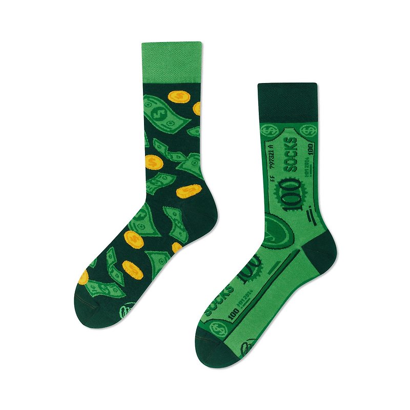 金錢滿滿 - 不對稱襪子 鴛鴦襪 - 襪子 - 棉．麻 綠色