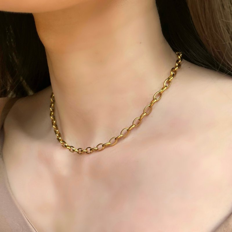 金属アレルギー対応　つけっぱなし OK  男女兼用　ボリューム　オーバル チェーン ネックレス　316L サージカルステンレス　项链　防過敏 - 項鍊 - 貴金屬 金色