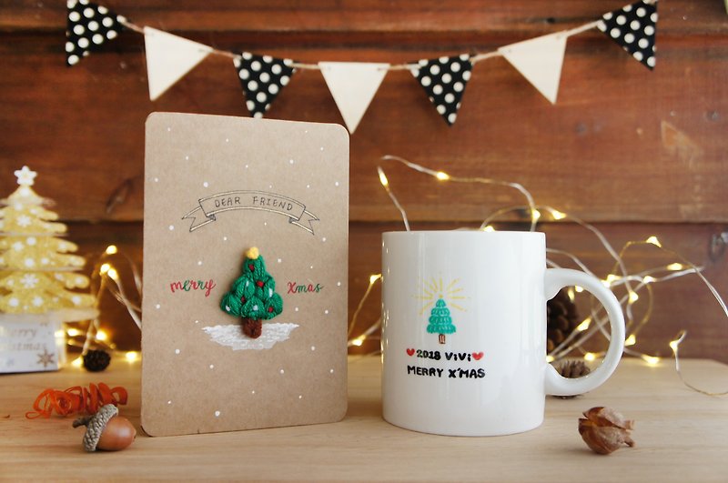 [打勾勾ｘ思想的船]-聖誕快樂手工客製 / 馬克杯+立體卡片(兩件特惠組) - 咖啡杯 - 瓷 