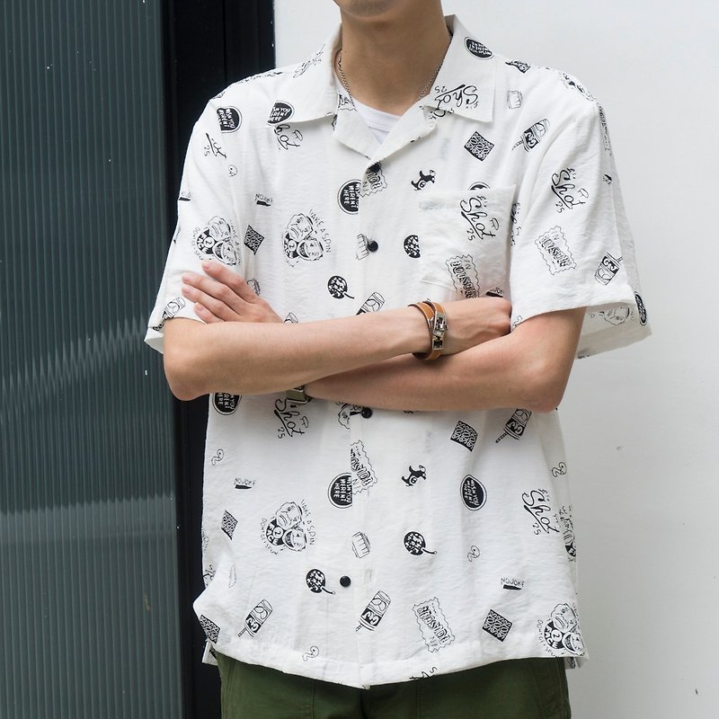 日本の半袖アロハアメリカンヴィンテージハワイアン半袖プリントシャツビーチハワイアンシャツ - シャツ メンズ - コットン・麻 ホワイト