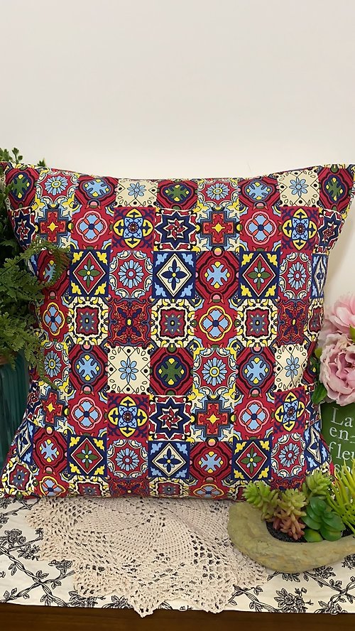 hazelnut 歐式風格红色彩色瓷抱枕靠枕靠墊枕套