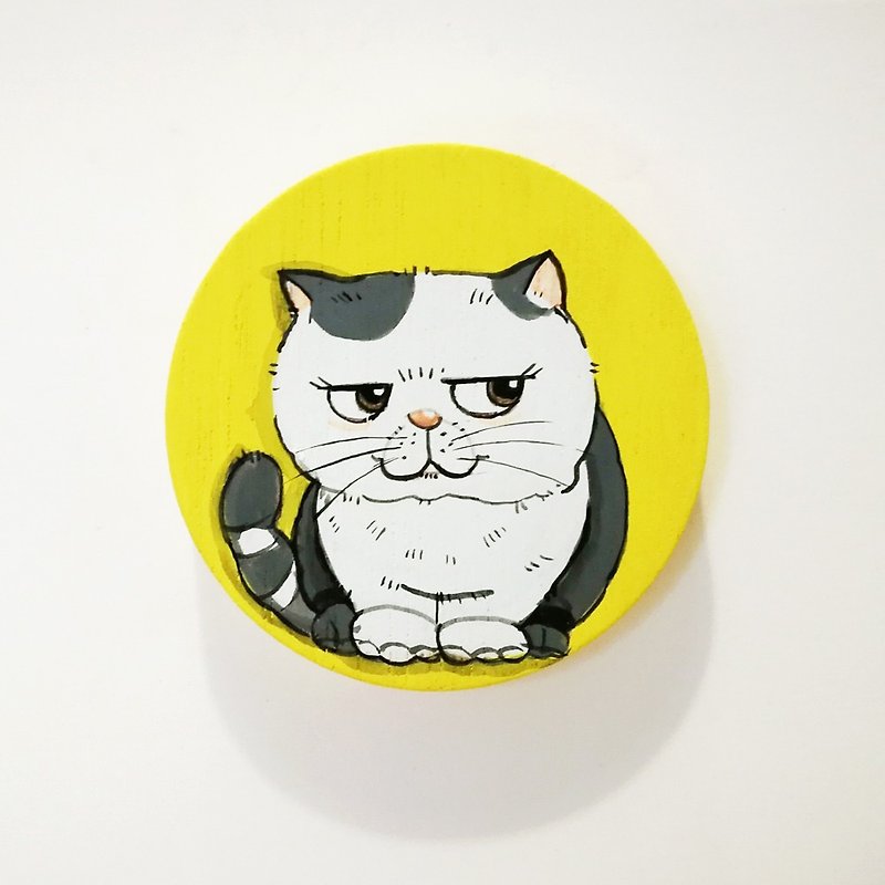 Cat Magnet Hand Painting on wood. - 掛牆畫/海報 - 木頭 黃色