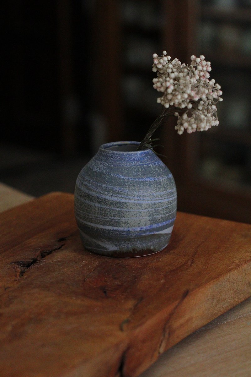 手工絞胎日本陶/瓷土小花瓶12 - 花瓶/花器 - 陶 藍色
