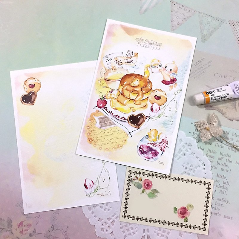 Watercolor postcard / greeting card - Happiness afternoon tea - Cards & Postcards - Paper Yellow