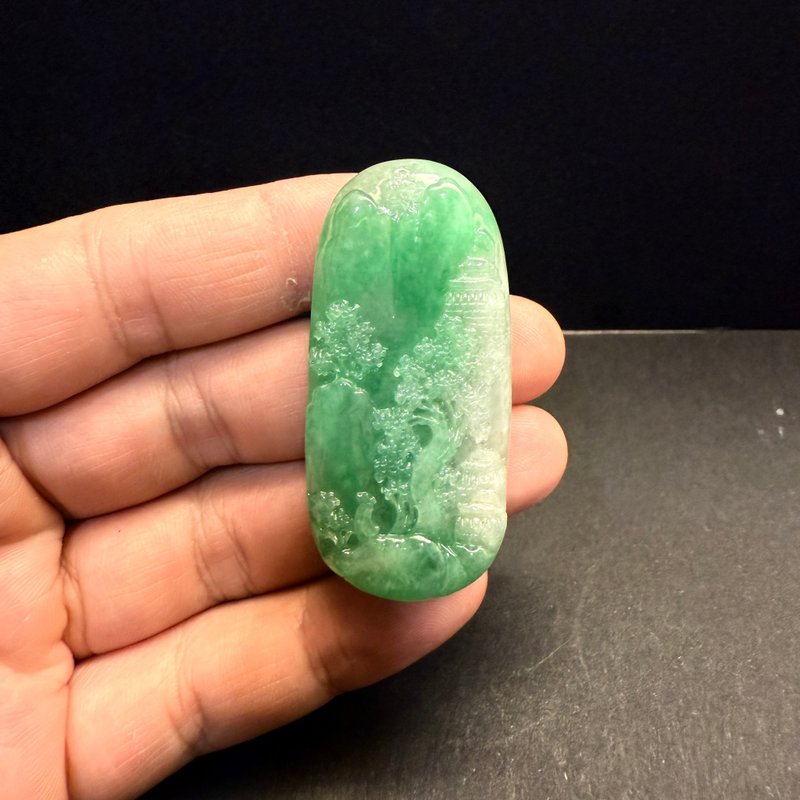 瀚玉珠寶 天然緬甸玉 滿綠山水牌 種好色鮮 雕工精巧 天然A貨翡翠 - 其他 - 玉石 