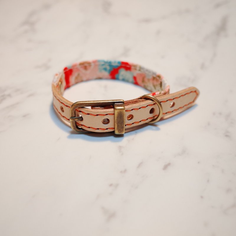 Dog collars, S size, Spring blooming flowers, Japan fabric_DCJ090409 - Collars & Leashes - Genuine Leather 