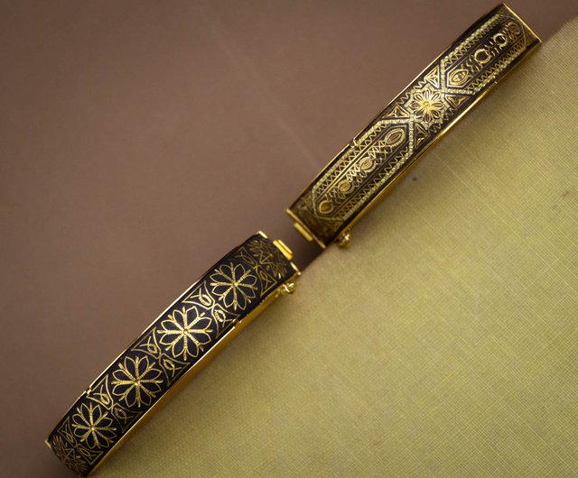 アミタ象嵌細工24Kゴールド& シルバー6パネルレディースブレスレット