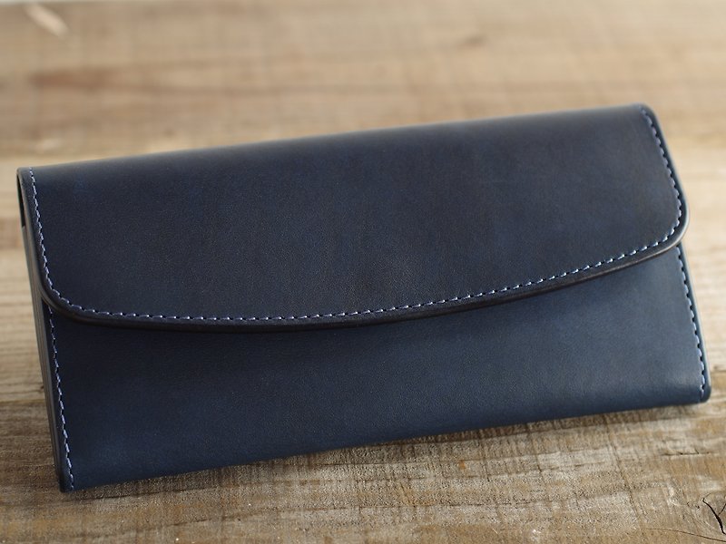 Nume leather long wallet navy blue - กระเป๋าสตางค์ - หนังแท้ สีน้ำเงิน