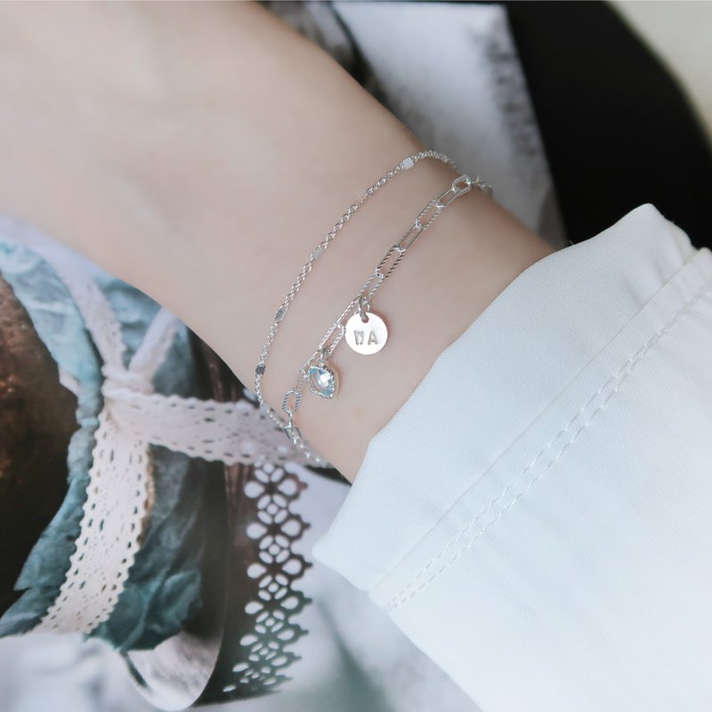 925 sterling silver star-studded Stone customized engraved double chain bracelet with free gift packaging - สร้อยข้อมือ - เงินแท้ สีน้ำเงิน