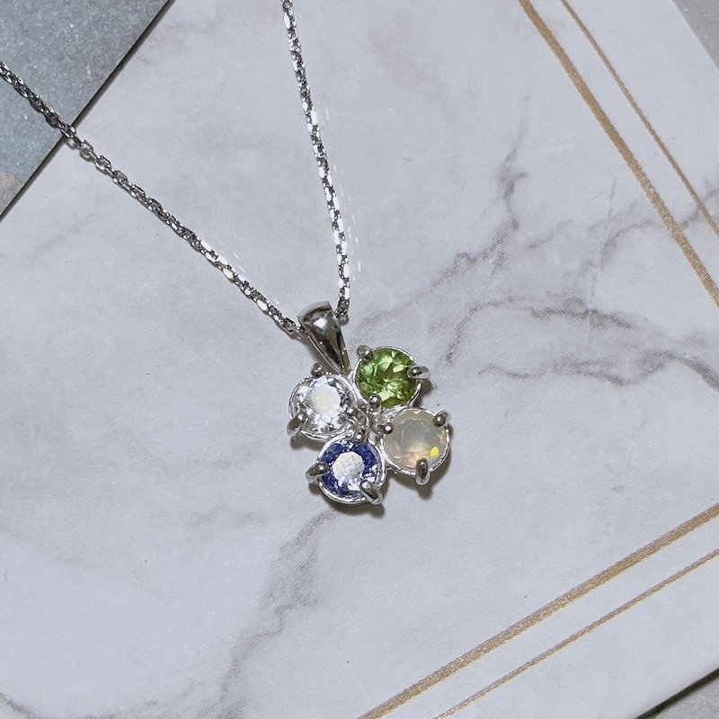 July Leaf Goldsmith/Colorful Gems Colorful Clover/925 Sterling Silver Necklace - สร้อยคอ - เงินแท้ หลากหลายสี