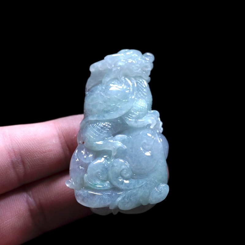 冰種翡翠精雕龍龜 | 天然緬甸玉翡翠A貨 | 送禮 - 吊飾/掛飾 - 玉石 