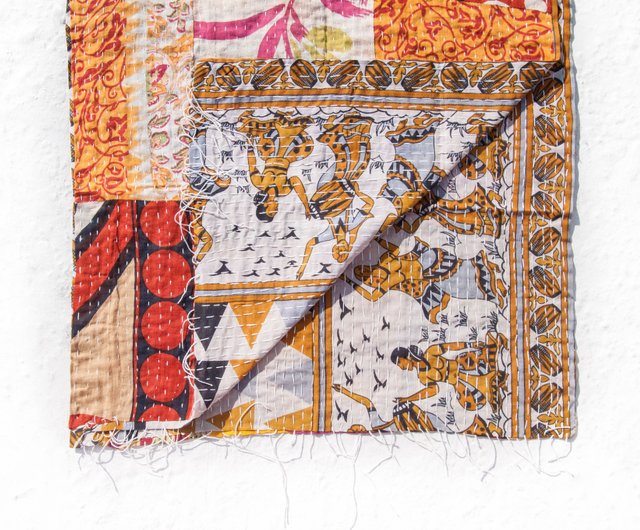 手縫いサリクロスステッチシルクスカーフ/刺繍シルクスカーフ
