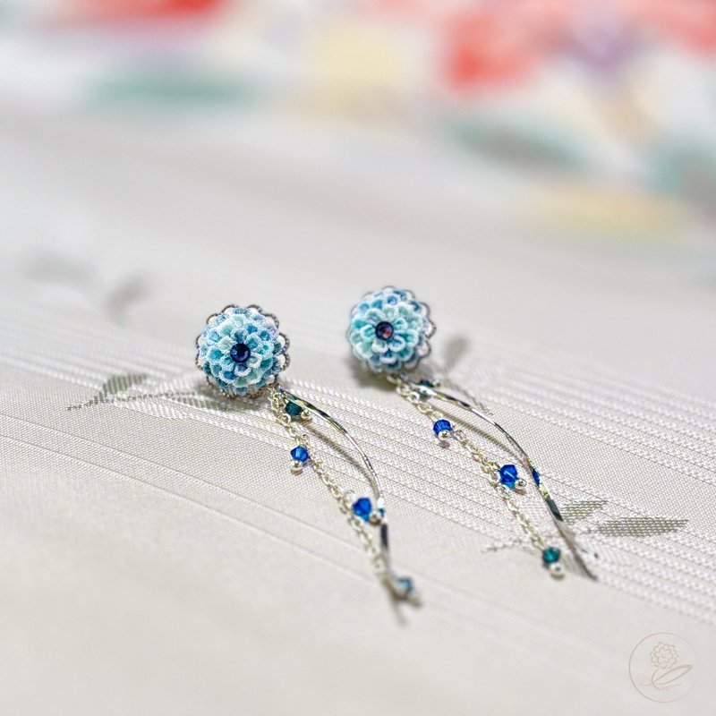 The color of flowers - Blue - Earrings & Clip-ons - Other Man-Made Fibers Blue