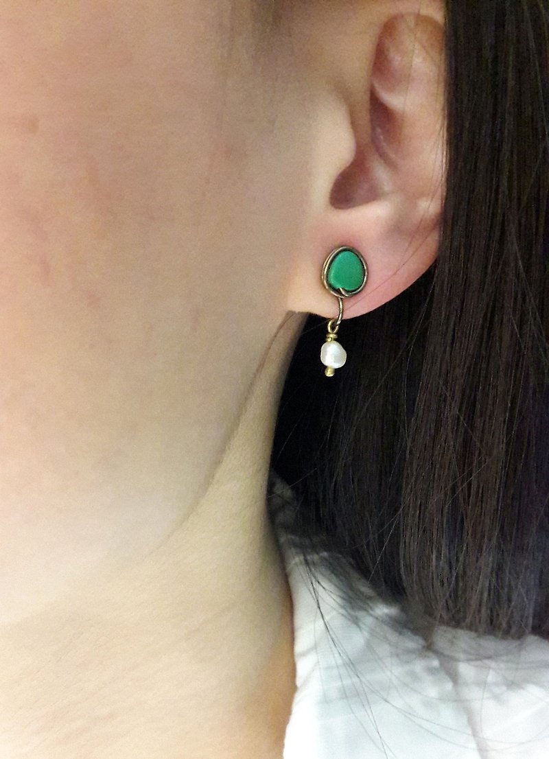 earring. Turquoise*Pearl Clip-on Earrings - Earrings & Clip-ons - Gemstone 