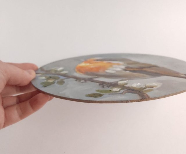 ロビン絵画アートワークオリジナル油絵鳥ポートレート - ショップ