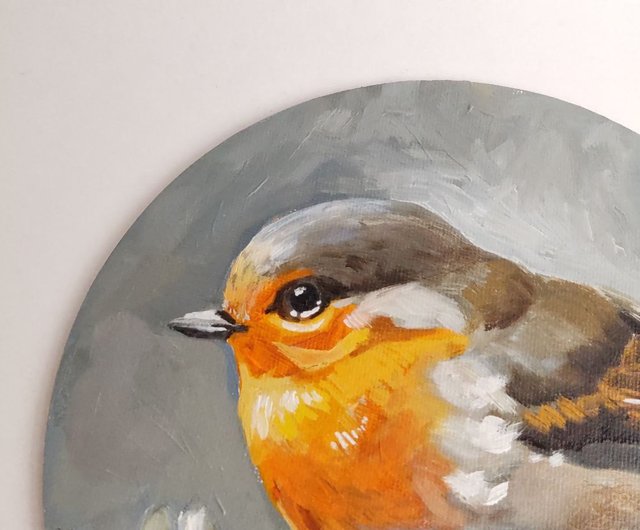 ロビン　油絵 ロビン絵画アートワークオリジナル油絵鳥ポートレート - ショップ