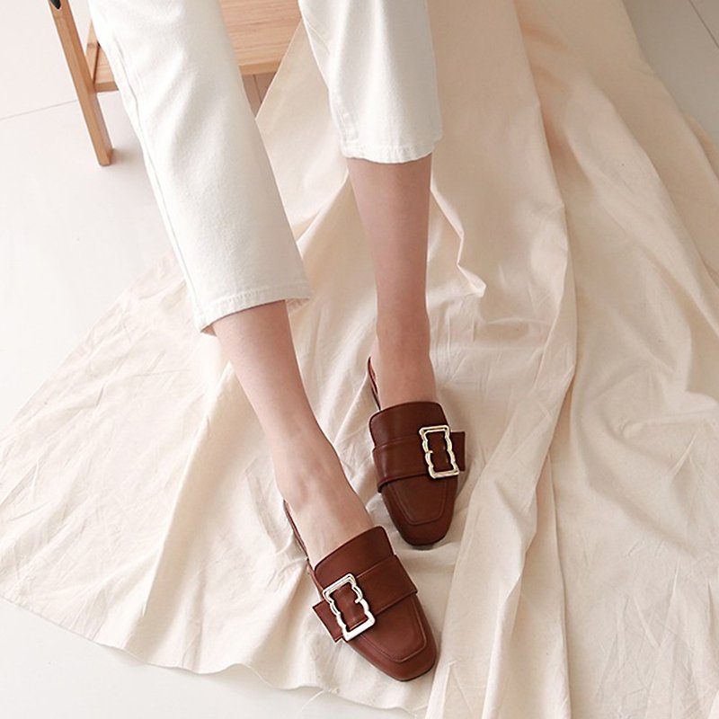 韓國人手製 MACMOC Bloaffer (BROWN) 復古扣穆勒鞋 - 女款休閒鞋 - 人造皮革 