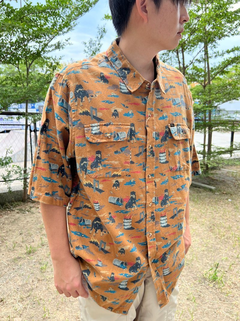 Vintage 男版動物襯衫 薑黃小犬_Obey - 男襯衫/休閒襯衫 - 棉．麻 