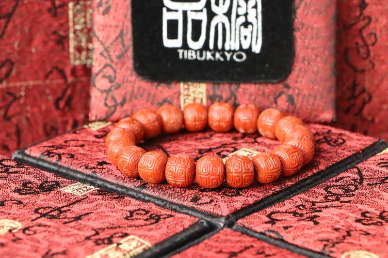 原礦天然柿子紅南紅瑪瑙手珠 11x10mm 回紋桶珠 佛珠 飾品 客製化 - 手鍊/手環 - 玉石 