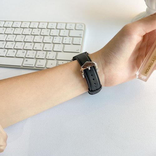 OneMore Apple Watch 質感細款牛皮真皮錶帶 (加厚款) 沈穩黑