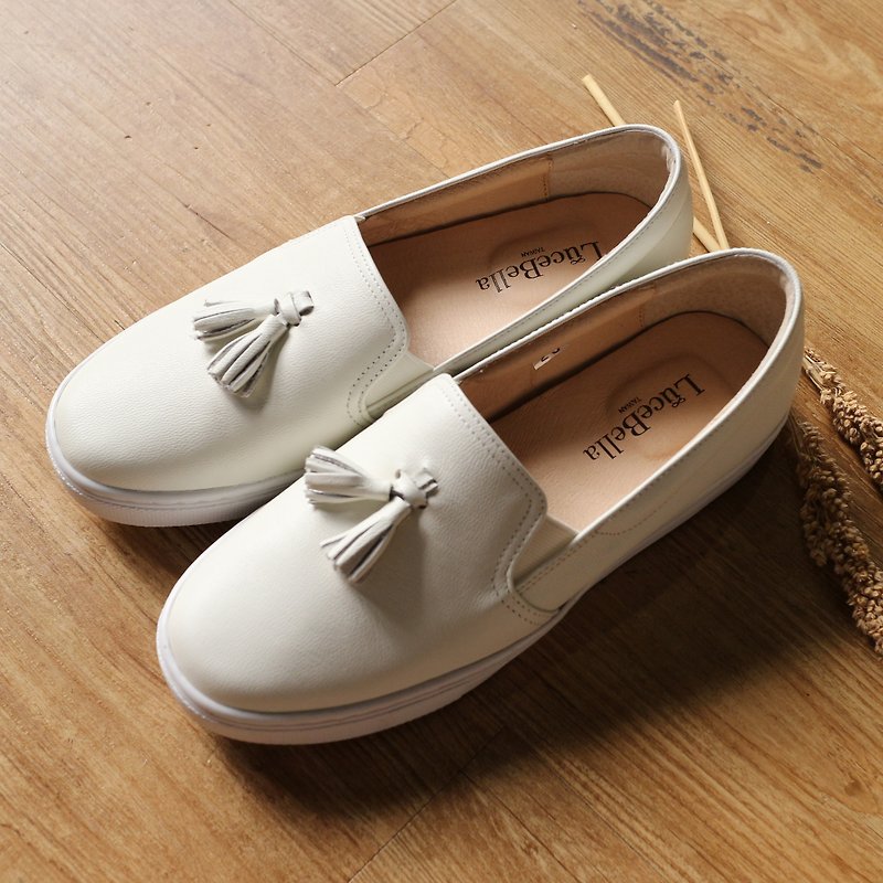 【Pure beauty】Tassel Platform Casual Shoes-White - รองเท้าลำลองผู้หญิง - หนังแท้ ขาว