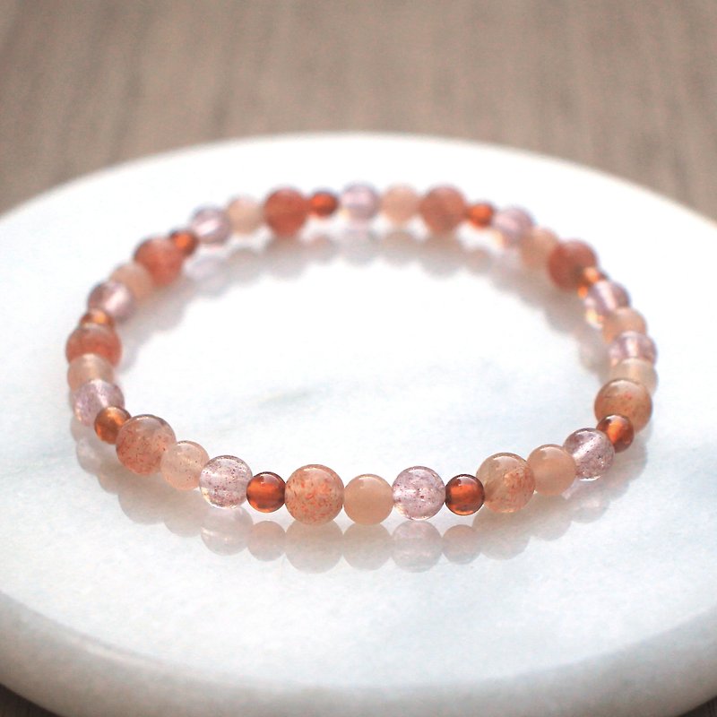 Crystal Bracelet | With Gold Sun | Strawberry Quartz | Orange Stone - Bracelets - Crystal Orange