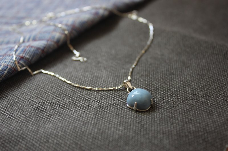 [Blue is the most beautiful color] Natural blue opal necklace designer hand made goods - Necklaces - Sterling Silver Silver