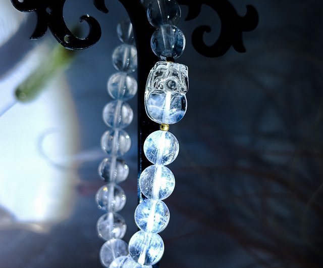 無盡迴圈【天使藍針】高品天然藍針水晶貔貅9.5mm手串一物一拍- 設計館