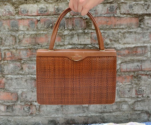 Italian medieval brown leather woven old lady style handbag