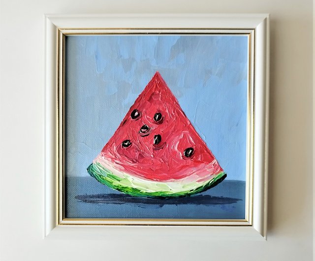 キッチンの壁にユニークなスイカのアクリルテクスチャー絵画を
