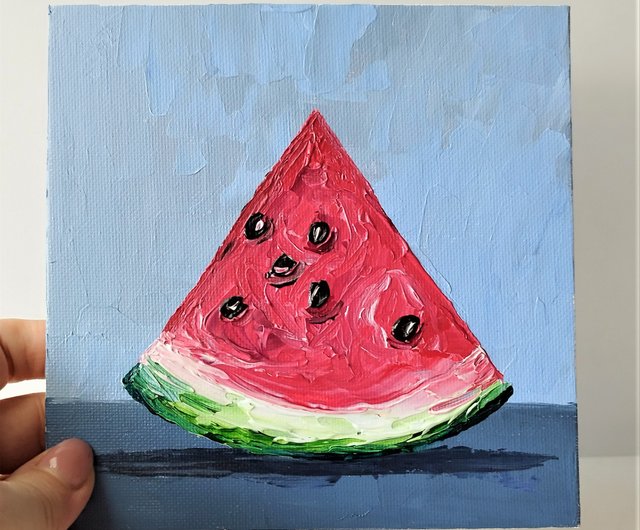 キッチンの壁にユニークなスイカのアクリルテクスチャー絵画を