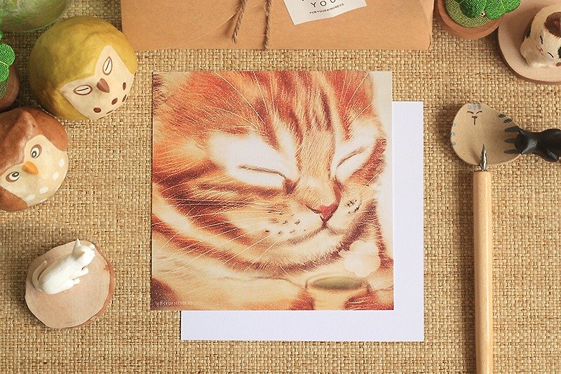 Matcha - Cat Illustration Postcard - การ์ด/โปสการ์ด - กระดาษ สีส้ม