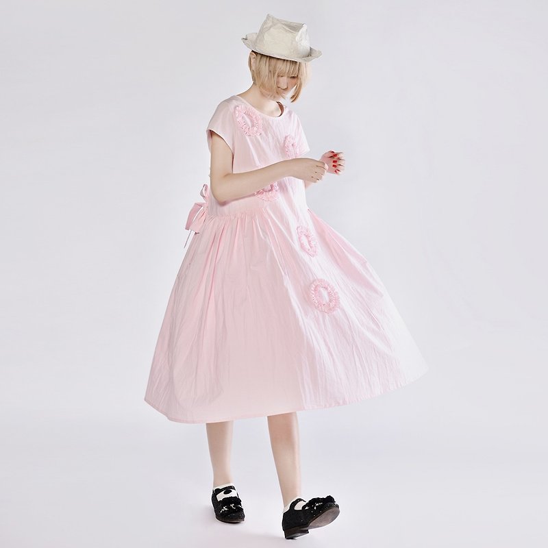 粉色水漪連身裙 洋裝 - imakokoni - 洋裝/連身裙 - 棉．麻 粉紅色