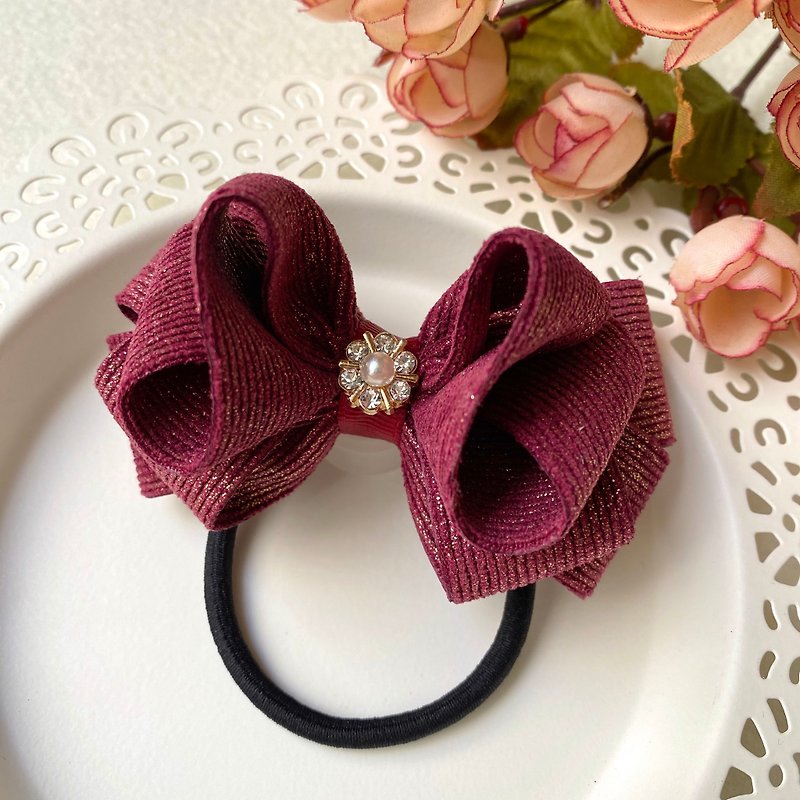 Elegant Morandi Corduroy Stereo Bow Hair Tress/Burgundy - Hair Accessories - Other Materials Red