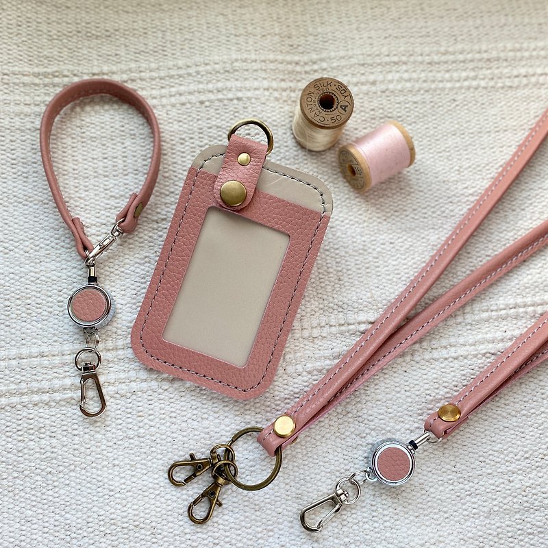 In style. Leather neck rope~short rope~any combination-peach powder- - ID & Badge Holders - Genuine Leather Pink