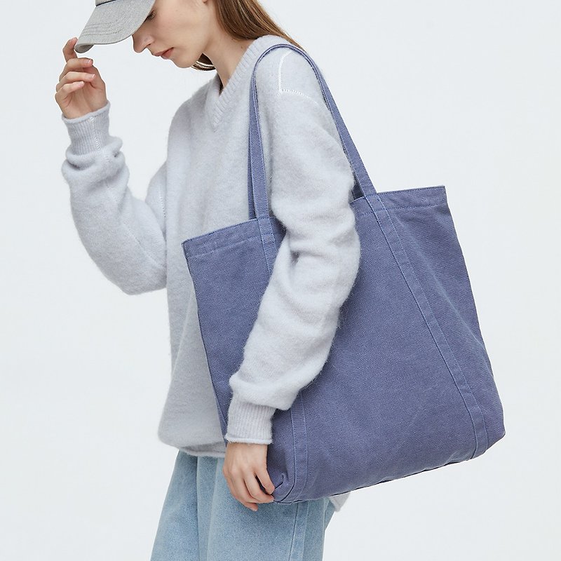 Large capacity thick rucksack shoulder bag washed retro cloth bag - Messenger Bags & Sling Bags - Cotton & Hemp Blue