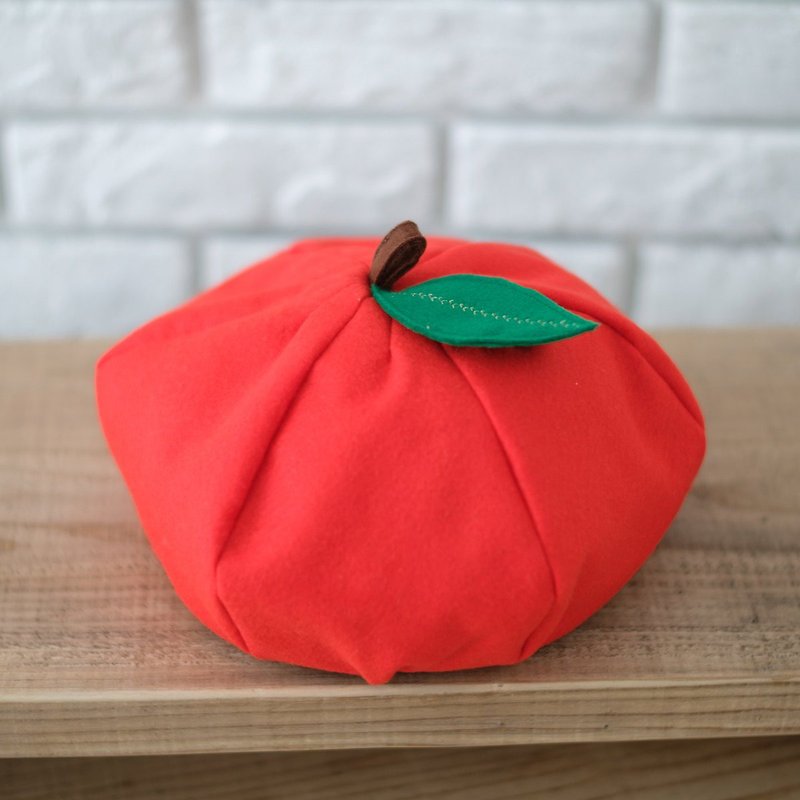 【果実ぼうし】リンゴ帽子　大人用 - 帽子 - 羊毛 紅色
