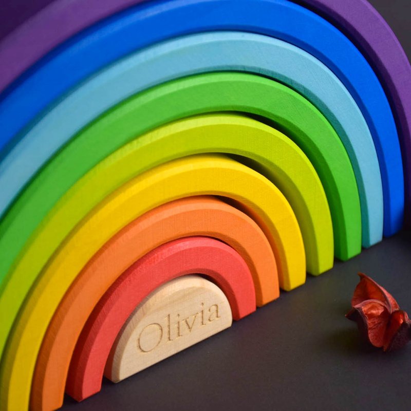 Personalized Large Wooden Rainbow Montessori Stacking Toy for Kids Best Gifts - Kids' Toys - Wood Purple