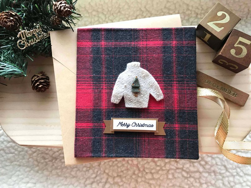 聖誕樹小毛衣  手工卡片 聖誕卡 Handmade Xmas card 紅色 - 卡片/明信片 - 其他材質 多色