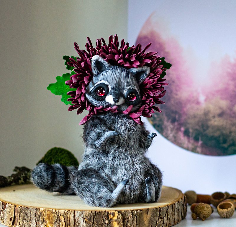 アライグマ菊の頭-アートドール手作りおもちゃ