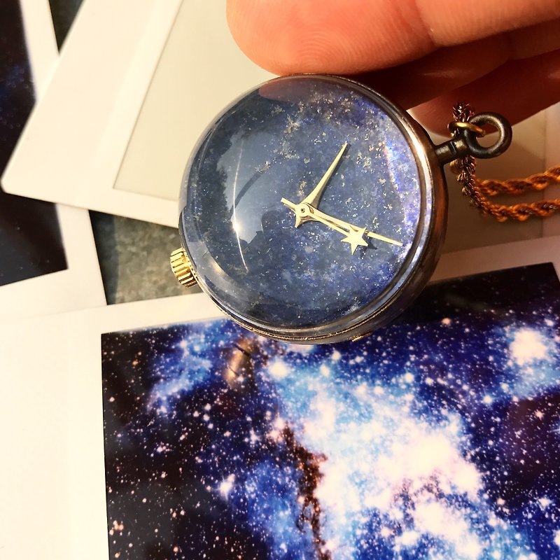 [失われたと見つける]ナチュラルラピス星空コスミックポケットウォッチ - 腕時計 - 宝石 ブルー