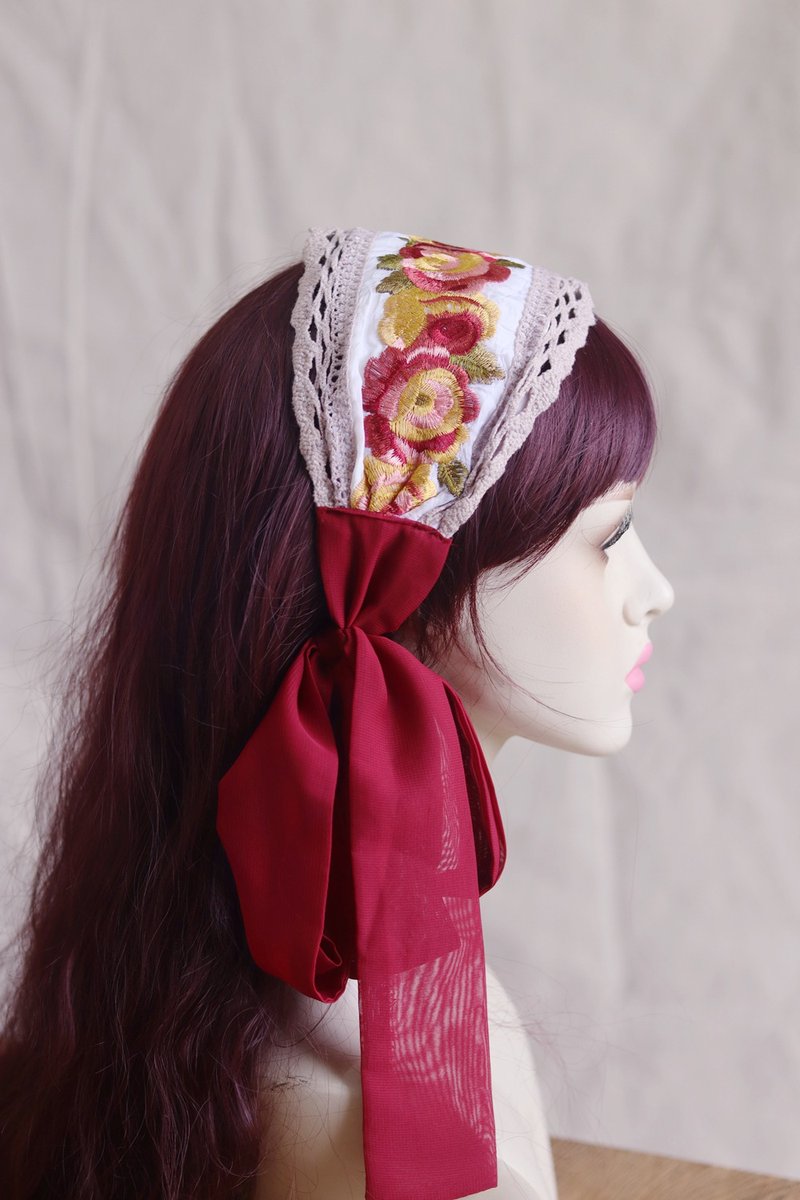 Handmade Ethnic Style Hand Embroidered Chiffon Long Hair Band - ที่คาดผม - วัสดุอื่นๆ 