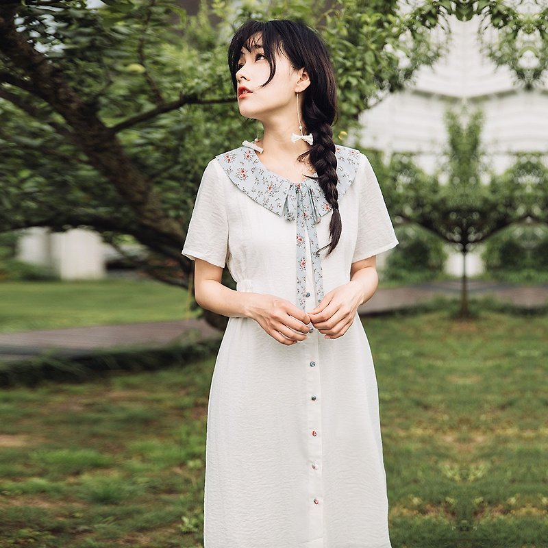 Anne Chen summer 2017 new ladies floral stitching long paragraph dress dress - ชุดเดรส - เส้นใยสังเคราะห์ ขาว